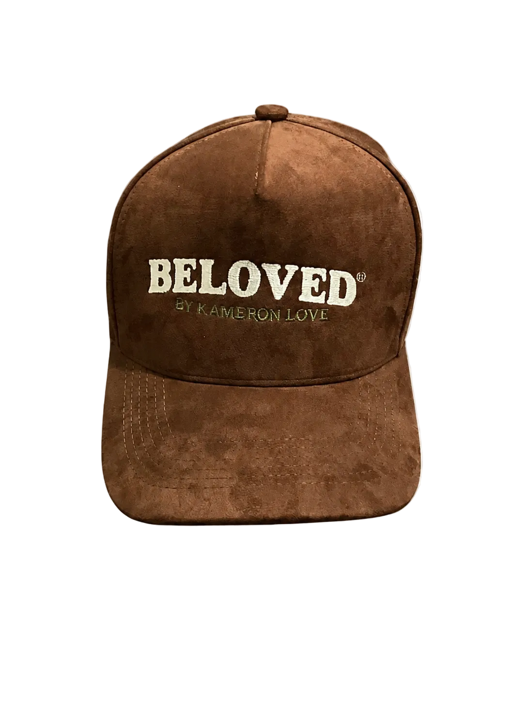 Beloved by Kameron Love brown suede cap, front view