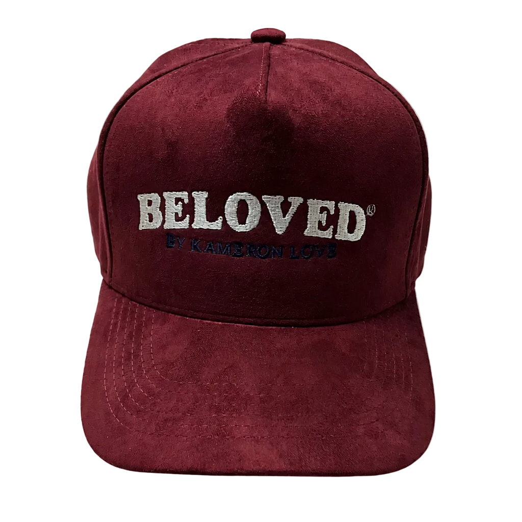 Beloved by Kameron Love burgundy suede cap, front view