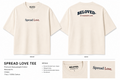 Spread Love Tee in ecru with navy and maroon print, front and back